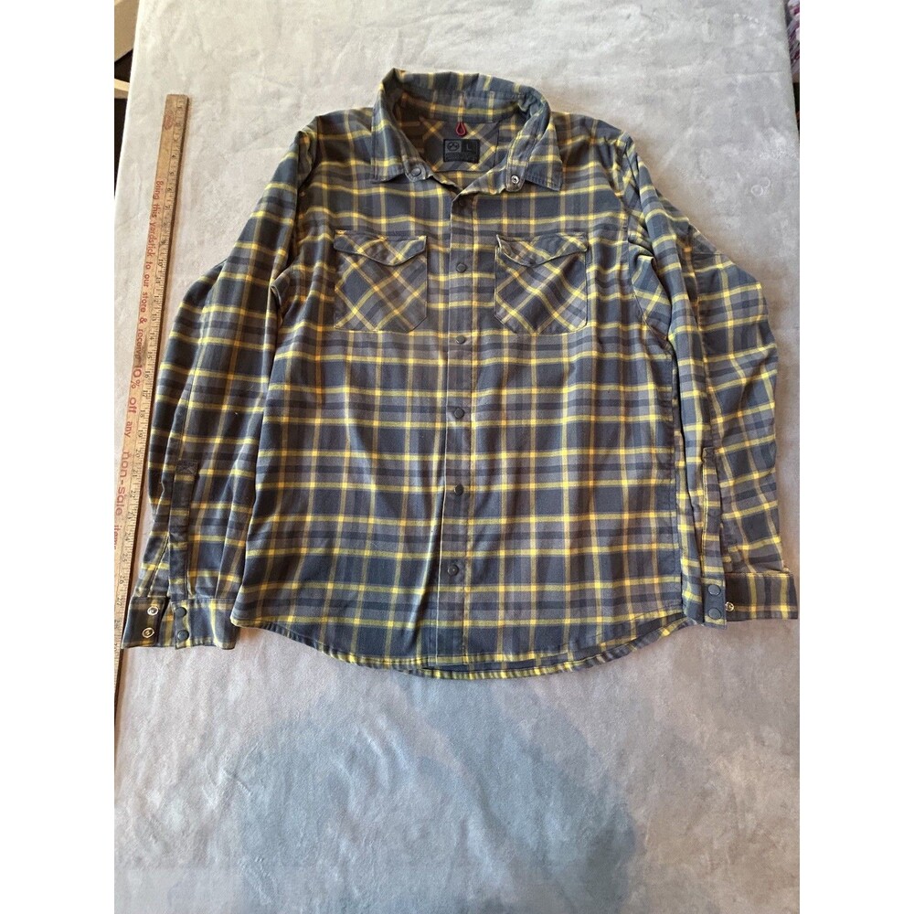 Magpul Industries Shirt Mens Large Gray Yellow Plaid Logger Flannel Snap Buttons